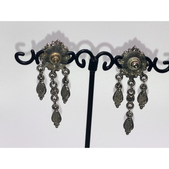 Red & Black Medallian with 3 Tier Drops 1 .75 Inch Earrings Vintage! - Picture 6 of 6